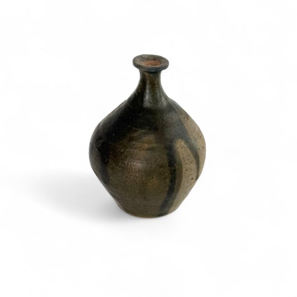 Small Studio Pottery Vessel w/ Green & Black Drip Glaze