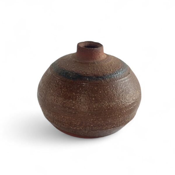 Brown Studio Pottery Vessel w/ Black Ring