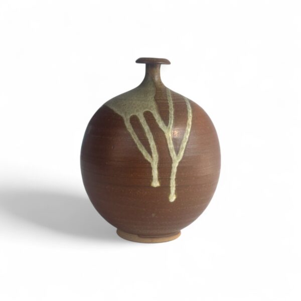 Round Brown & White Drip Glaze Vessel