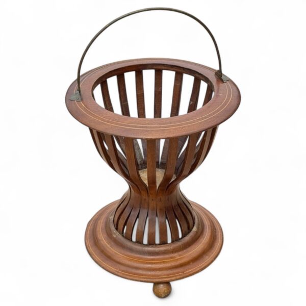 Turned Mahogany Hourglass Peat Bucket with Brass Handle